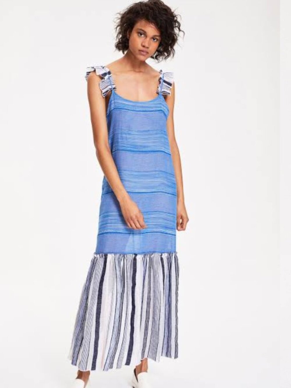 LemLem Tiered Hem Stripe Maxi Dress Blue S